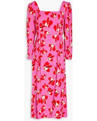 Diane von Furstenberg - Joanna Pleated Floral-print Crepe Midi Dress - Lyst