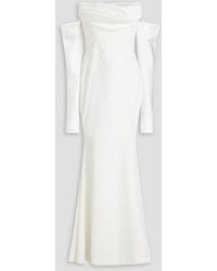 Rhea Costa - Raven Off-the-shoulder Draped Satin-trimmed Crepe Gown - Lyst