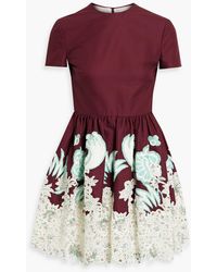 Valentino Garavani - Embellished Guipure Lace-paneled Cotton-poplin Mini Dress - Lyst