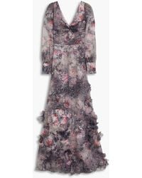 Marchesa - Twisted Floral-appliquéd Printed Organza Gown - Lyst