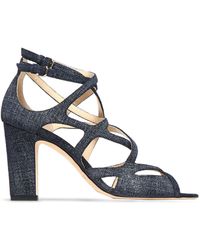 Jimmy Choo Dillan 85 Cutout Denim Sandals Mid Denim - Blue