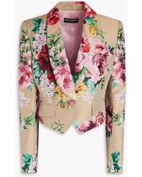 Dolce & Gabbana - Cropped Floral-jacquard Blazer - Lyst