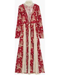 RED Valentino - Chantilly Lace-paneled Floral-print Silk Crepe De Chine Midi Dress - Lyst