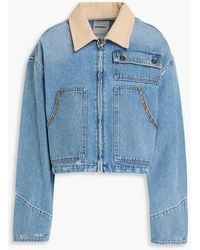 Sandro - Cropped Twill-Trimmed Studded Denim Jacket - Lyst