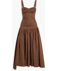 Nicholas - Drenica Belted Ruched Linen Maxi Dress - Lyst