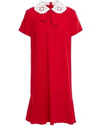 RED Valentino - Broderie Anglaise-trimmed Cady Mini Dress - Lyst