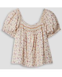 Doen - Portia Shirred Floral-print Organic Cotton-blend Voile Blouse - Lyst