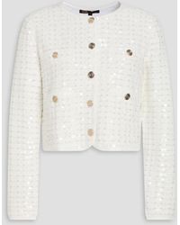 Maje - Cropped Sequin-Embellished Bouclé-Knit Cardigan - Lyst