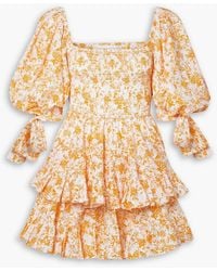 Caroline Constas - Finley minikleid aus popeline aus einer baumwollmischung mit floralem print und rüschen - Lyst