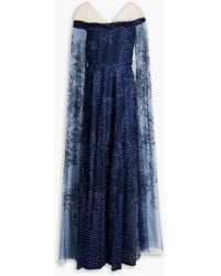 Marchesa - Cape-effect Glittered Tulle Gown - Lyst