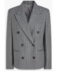 Brunello Cucinelli - Double-Breasted Pinstriped Wool Blazer - Lyst