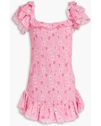 LoveShackFancy - Kodie Shirred Floral-print Cotton-voile Mini Dress - Lyst