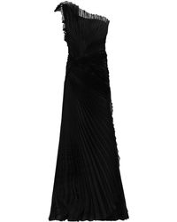 Alberta Ferretti One-shoulder Pleated Silk-organza Gown Black