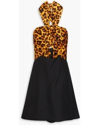 Sandro - Minikleid aus glänzendem twill mit leopardenprint und cut-outs - Lyst