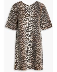 Ganni - Leopard-print Denim Mini Dress - Lyst