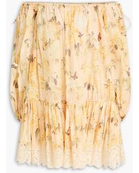 Zimmermann - Off-The-Shoulder Floral-Print Cotton-Voile Mini Dress - Lyst
