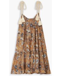 Ulla Johnson - Trula bedrucktes minikleid aus einer baumwollmischung mit rüschen - Lyst