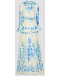 Valentino Garavani - Geraffte robe aus seidenorganza mit floralem print - Lyst