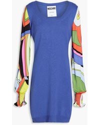 Moschino - Printed Jersey-paneled Silk And Cashmere-blend Mini Dress - Lyst