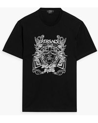 Versace - Embroidered Cotton-jersey T-shirt - Lyst