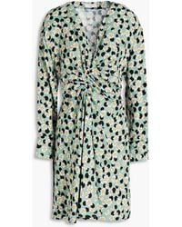Sandro - Angele Ruched Printed Linen-blend Mini Dress - Lyst