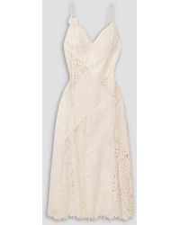 Zimmermann - Patchwork Lace, Linen And Silk-jacquard Midi Dress - Lyst