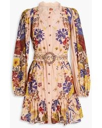 FARM Rio - Belted Floral-Print Cotton Mini Dress - Lyst