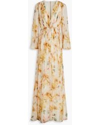 Costarellos - Pleated Floral-print Crepon Gown - Lyst