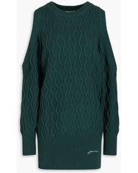 Ganni - Cold-shoulder Cable-knit Cotton Sweater - Lyst