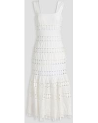 Zimmermann - Guipure Lace-Paneled Linen Midi Dress - Lyst