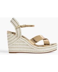 Jimmy Choo - Dellena 100 Crinkled Leather Espadrille Wedge Sandals - Lyst