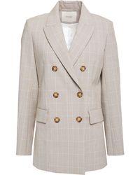 Maje Double-breasted Prince Of Wales Checked Woven Blazer Neutral - Multicolour