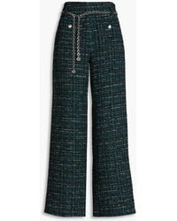 Maje - Belted Metallic Bouclé-tweed Wide-leg Pants - Lyst