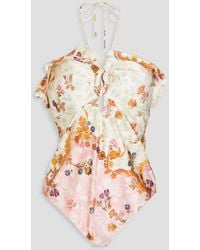 Zimmermann - Ruffled Floral-print Halterneck Swimsuit - Lyst