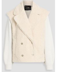 Maje - Double-Breasted Teddy Fleece And Ribbed-Knit Jacket - Lyst