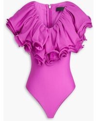 ROTATE BIRGER CHRISTENSEN - Ruffled Chiffon And Stretch-jersey Bodysuit - Lyst
