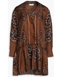 Sandro - Gathered Paisley-print Silk-twill Mini Dress - Lyst