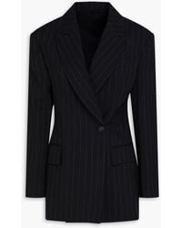 Brunello Cucinelli - Bead-embellished Double-breasted Pinstriped Wool And Cotton-blend Blazer - Lyst