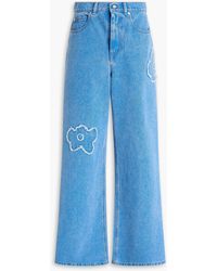 Marni - Floral-Appliquéd High-Rise Wide-Leg Jeans - Lyst