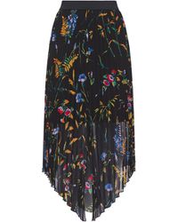 Maje Asymmetric Floral-print Georgette Midi Skirt Black