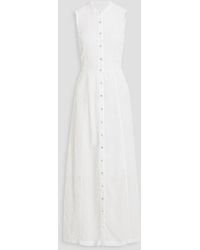 120% Lino - Broderie Anglaise-paneled Linen Maxi Dress - Lyst