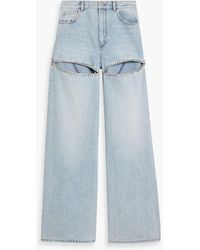 Area - Cutout Crystal-Embellished High-Rise Wide-Leg Jeans - Lyst