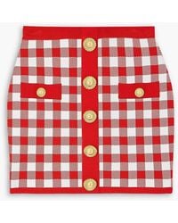 Balmain - Button-Embellished Gingham Jacquard-Knit Mini Skirt - Lyst