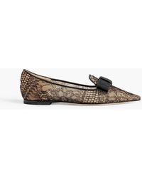 Jimmy Choo - Gala Bow-detailed Glittered Lace Point-toe Flats - Lyst