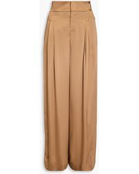 Alberta Ferretti - Pleated Satin-crepe Wide-leg Pants - Lyst