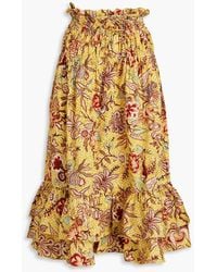 Ulla Johnson - Acacia Ruffled Floral-print Cotton-poplin Midi Skirt - Lyst