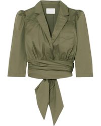 Johanna Ortiz Oriana Wrap-effect Stretch-cotton Poplin Shirt Army Green