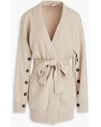 Brunello Cucinelli - Belted Ribbed Cashmere Cardigan - Lyst