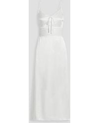 HVN - Chrissy Lace-paneled Silk-satin Midi Dress - Lyst
