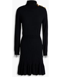 RED Valentino - Lace-trimmed Ribbed Wool Mini Dress - Lyst